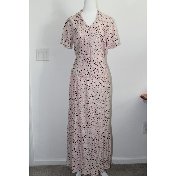 Monterey Bay Dresses & Skirts - VTG Pink Polka Dot 2 Piece Set Button Front Top & Maxi Skirt Women's Small